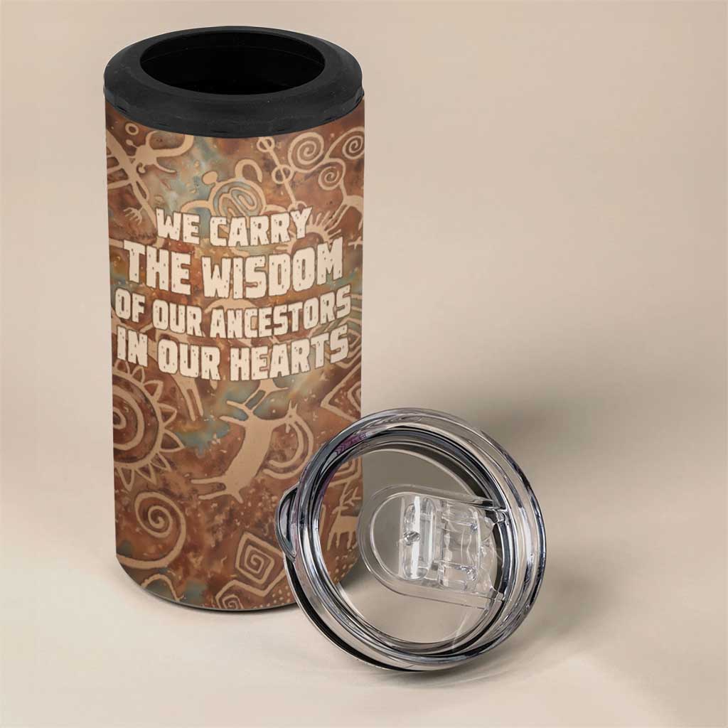 We Carry The Wisdom 4 in 1 Can Cooler Tumbler Indigenous Spirit Quote Art - African Pride