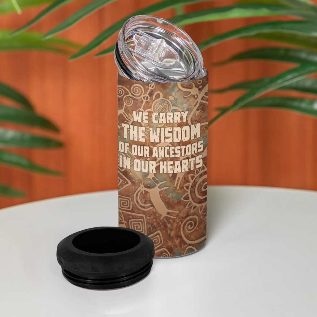 We Carry The Wisdom 4 in 1 Can Cooler Tumbler Indigenous Spirit Quote Art - African Pride