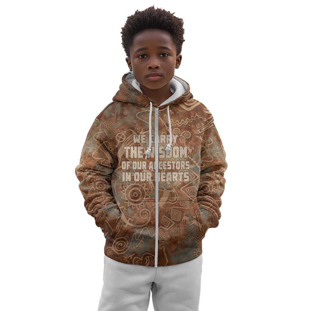 We Carry The Wisdom Kid Hoodie Indigenous Spirit Quote Art - African Pride