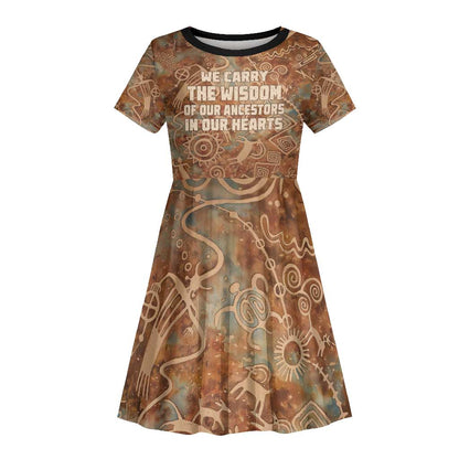 We Carry The Wisdom Kid Short Sleeve Dress Indigenous Spirit Quote Art - African Pride
