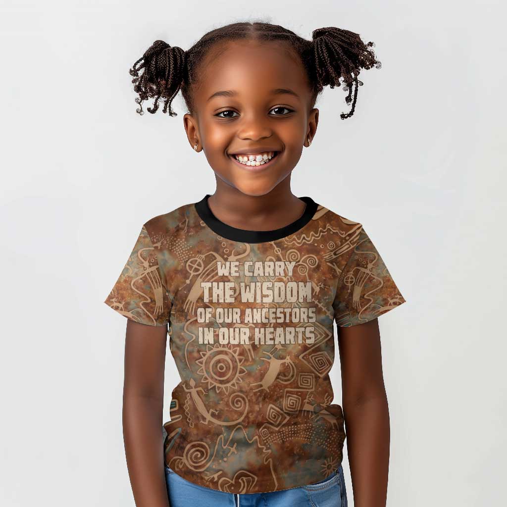 We Carry The Wisdom Kid T shirt Indigenous Spirit Quote Art - African Pride
