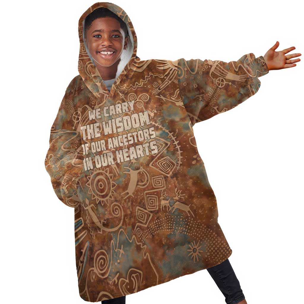 We Carry The Wisdom Kid Wearable Blanket Hoodie Indigenous Spirit Quote Art - African Pride