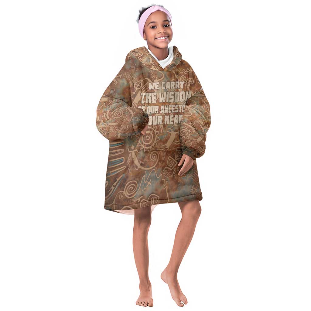 We Carry The Wisdom Kid Wearable Blanket Hoodie Indigenous Spirit Quote Art - African Pride