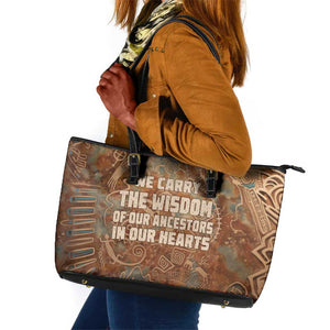 We Carry The Wisdom Leather Tote Bag Indigenous Spirit Quote Art - African Pride