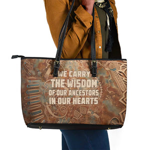We Carry The Wisdom Leather Tote Bag Indigenous Spirit Quote Art - African Pride
