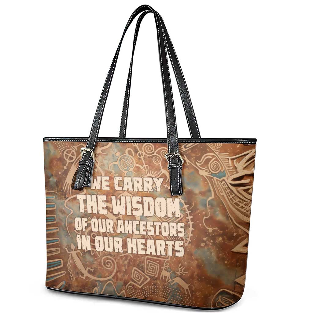 We Carry The Wisdom Leather Tote Bag Indigenous Spirit Quote Art - African Pride