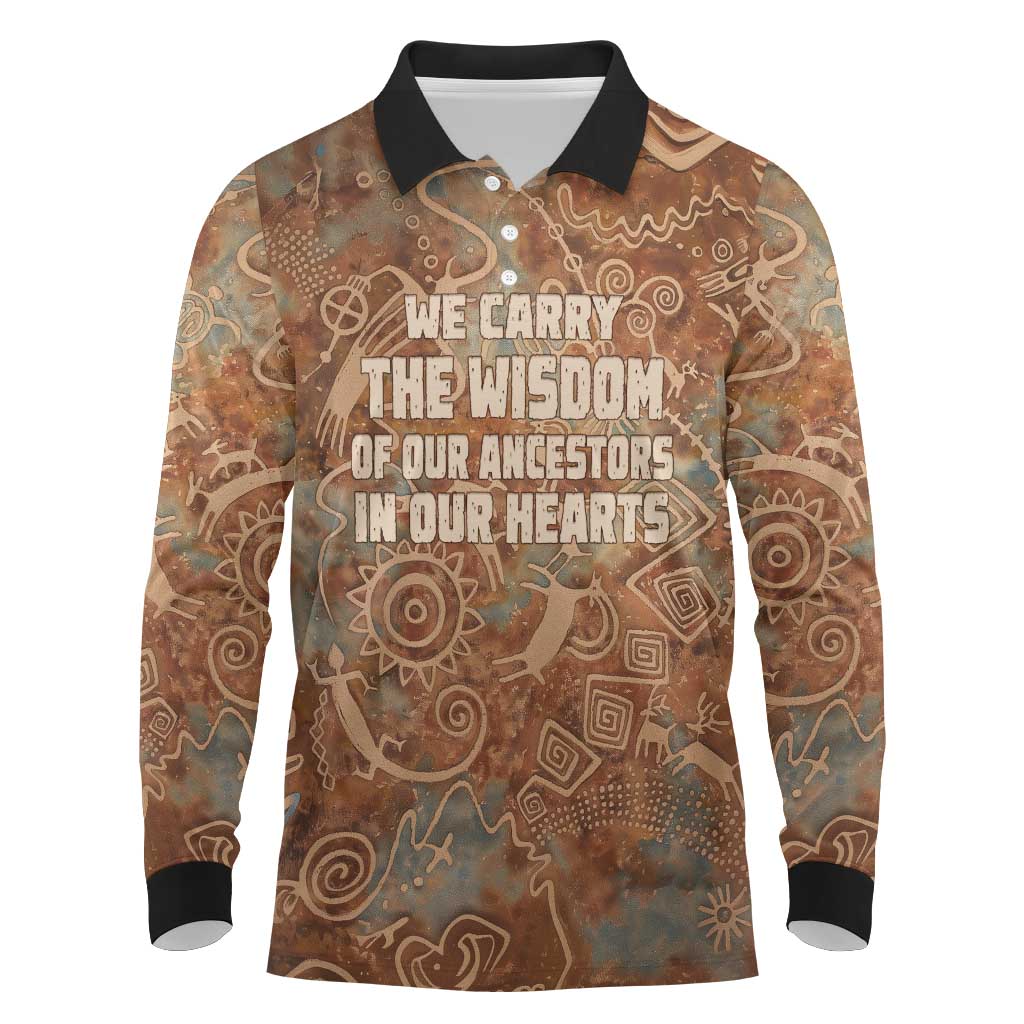 We Carry The Wisdom Long Sleeve Polo Shirt Indigenous Spirit Quote Art - African Pride