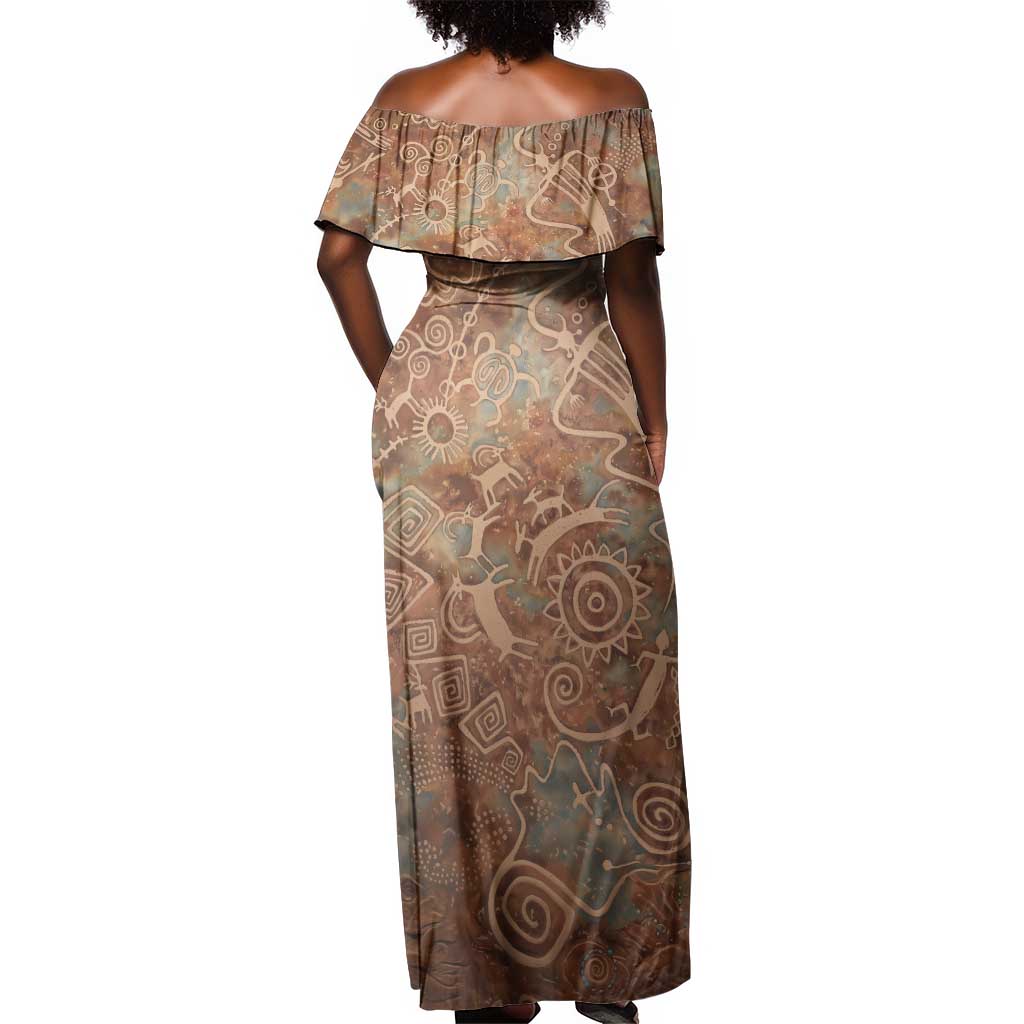 We Carry The Wisdom Off Shoulder Maxi Dress Indigenous Spirit Quote Art - African Pride