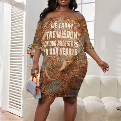 We Carry The Wisdom Off Shoulder Short Dress Indigenous Spirit Quote Art - African Pride