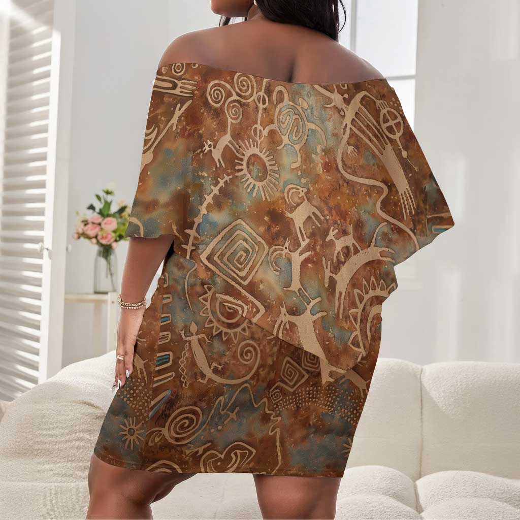 We Carry The Wisdom Off Shoulder Short Dress Indigenous Spirit Quote Art - African Pride