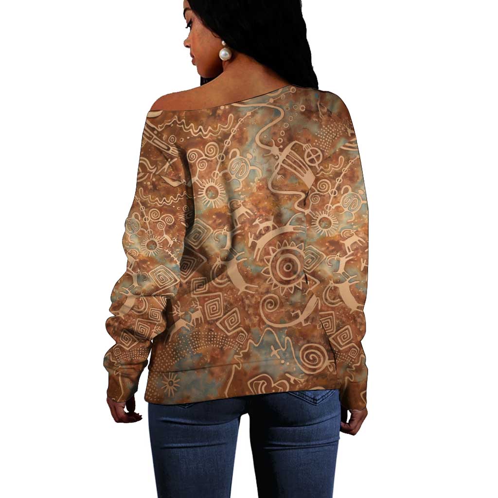 We Carry The Wisdom Off Shoulder Sweater Indigenous Spirit Quote Art - African Pride