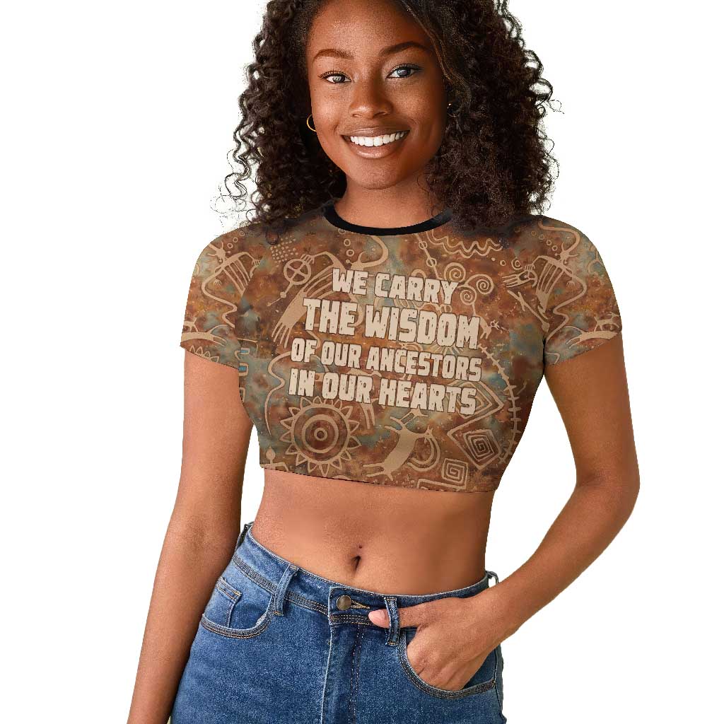 We Carry The Wisdom Raglan Cropped T shirt Indigenous Spirit Quote Art - African Pride