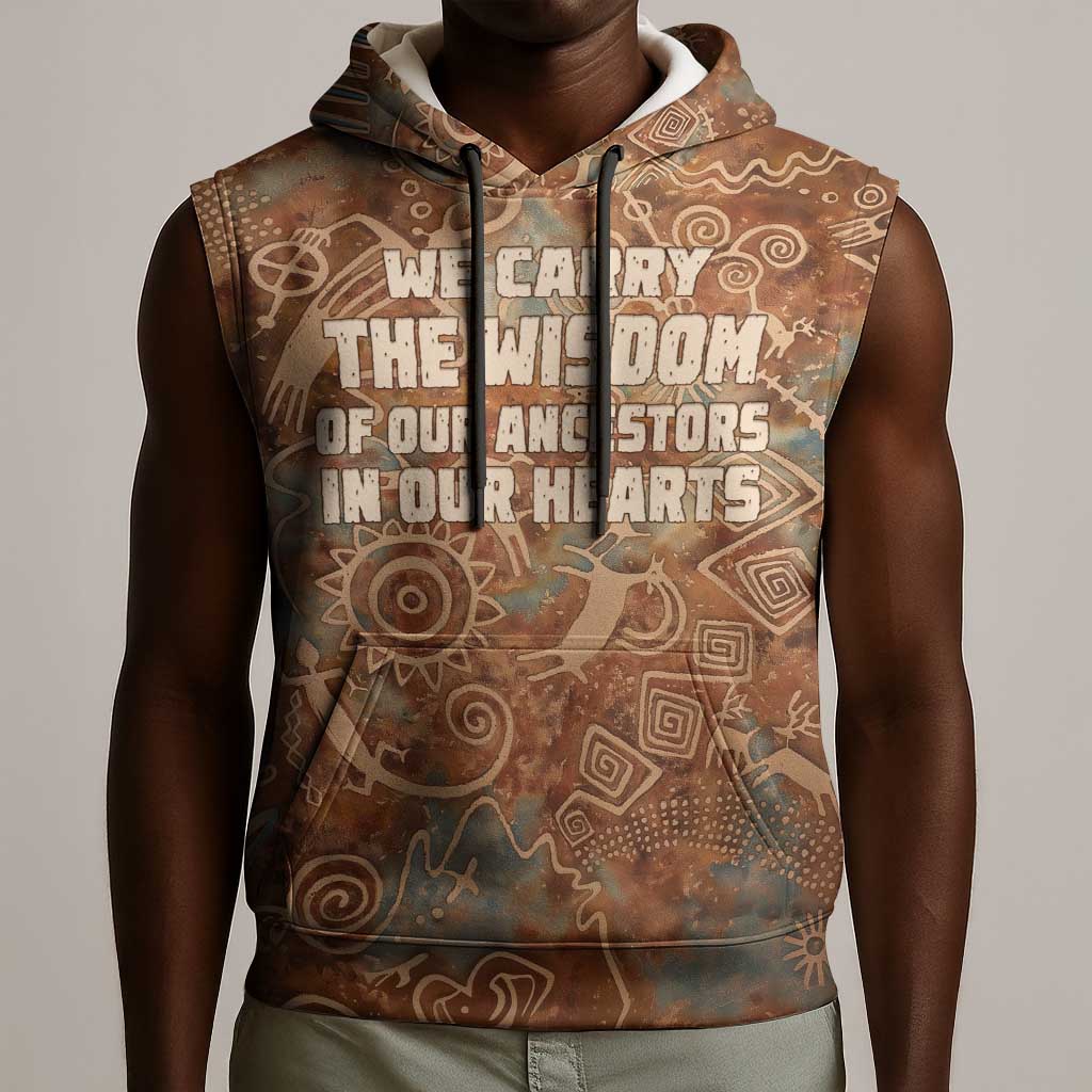We Carry The Wisdom Sleeveless Hoodie Indigenous Spirit Quote Art - African Pride