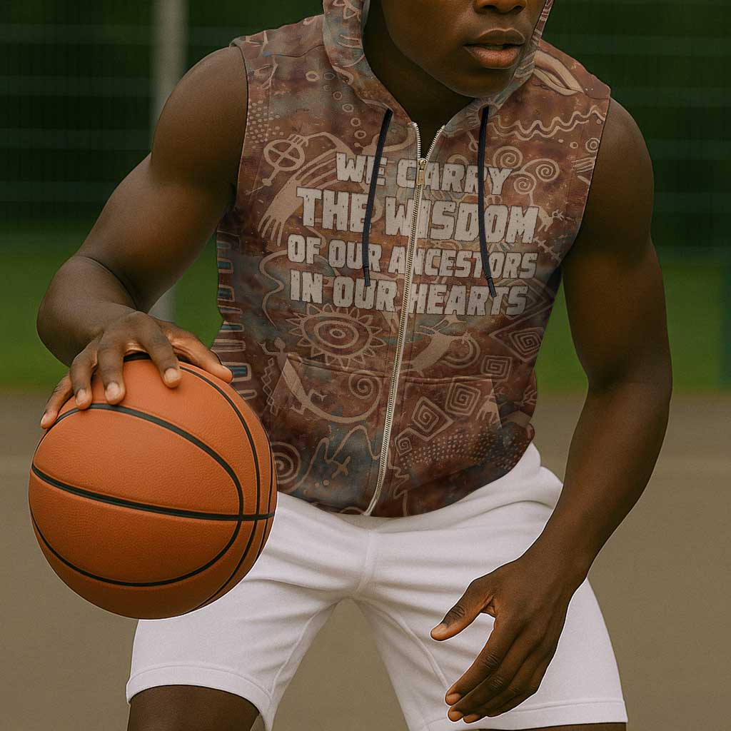 We Carry The Wisdom Sleeveless Zip Hoodie Indigenous Spirit Quote Art - African Pride