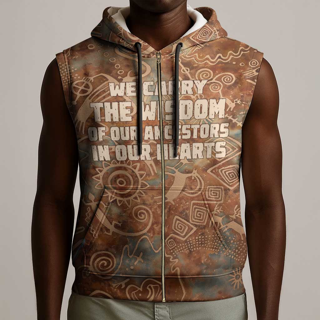 We Carry The Wisdom Sleeveless Zip Hoodie Indigenous Spirit Quote Art - African Pride