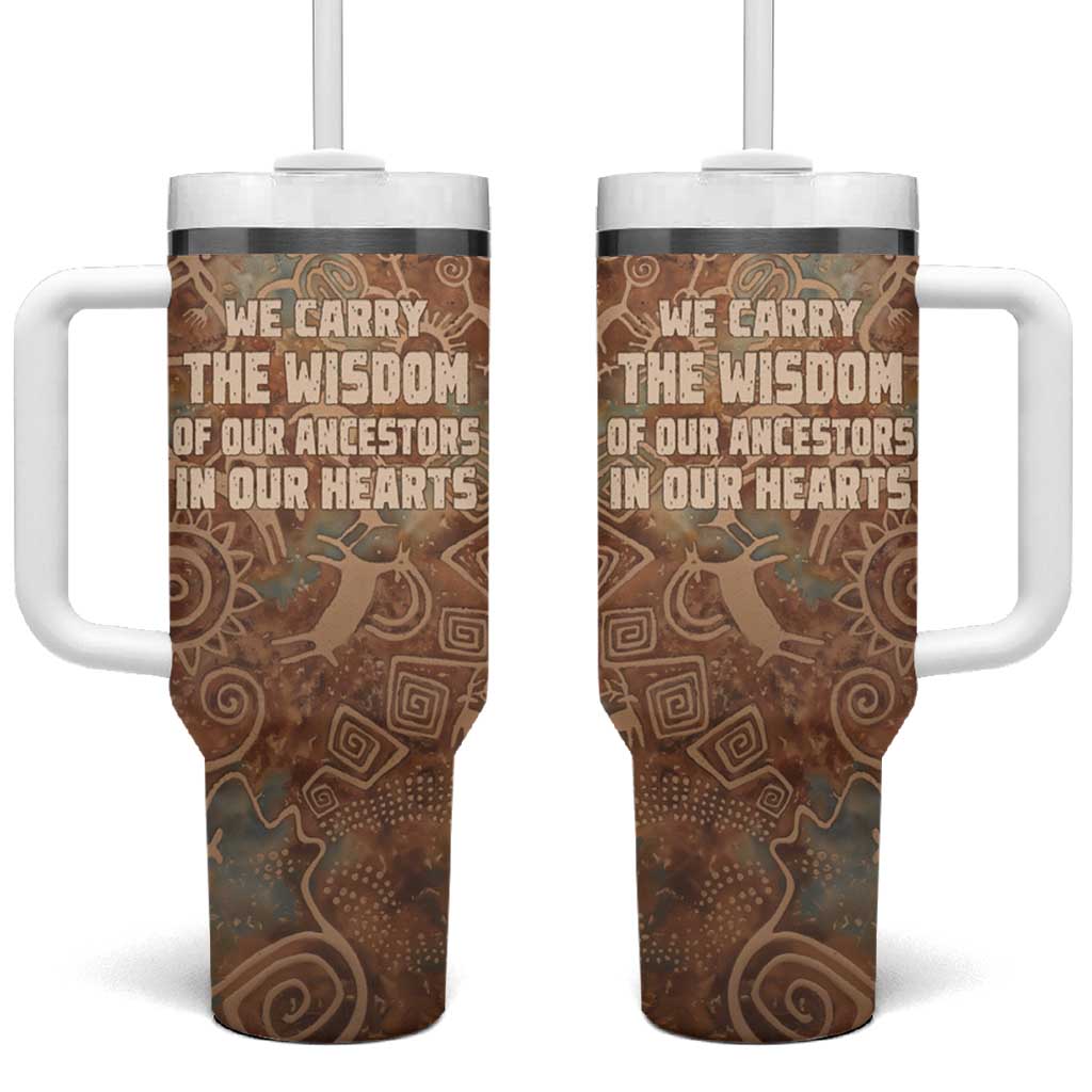 We Carry The Wisdom Tumbler With Handle Indigenous Spirit Quote Art - African Pride