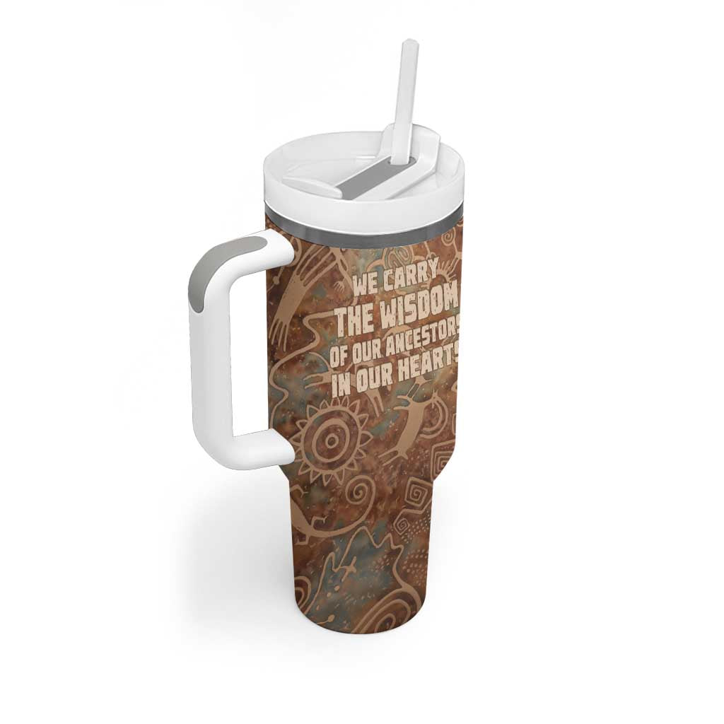 We Carry The Wisdom Tumbler With Handle Indigenous Spirit Quote Art - African Pride
