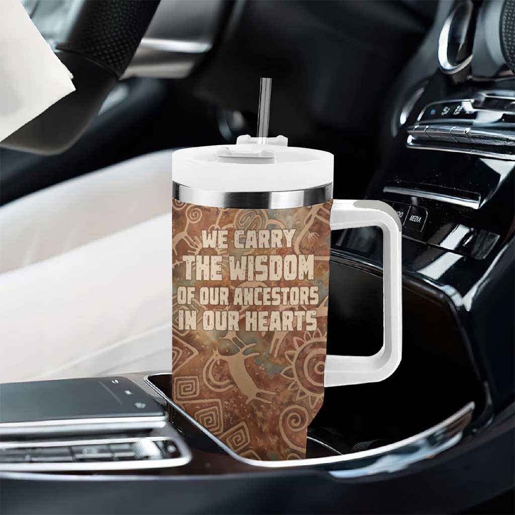 We Carry The Wisdom Tumbler With Handle Indigenous Spirit Quote Art - African Pride