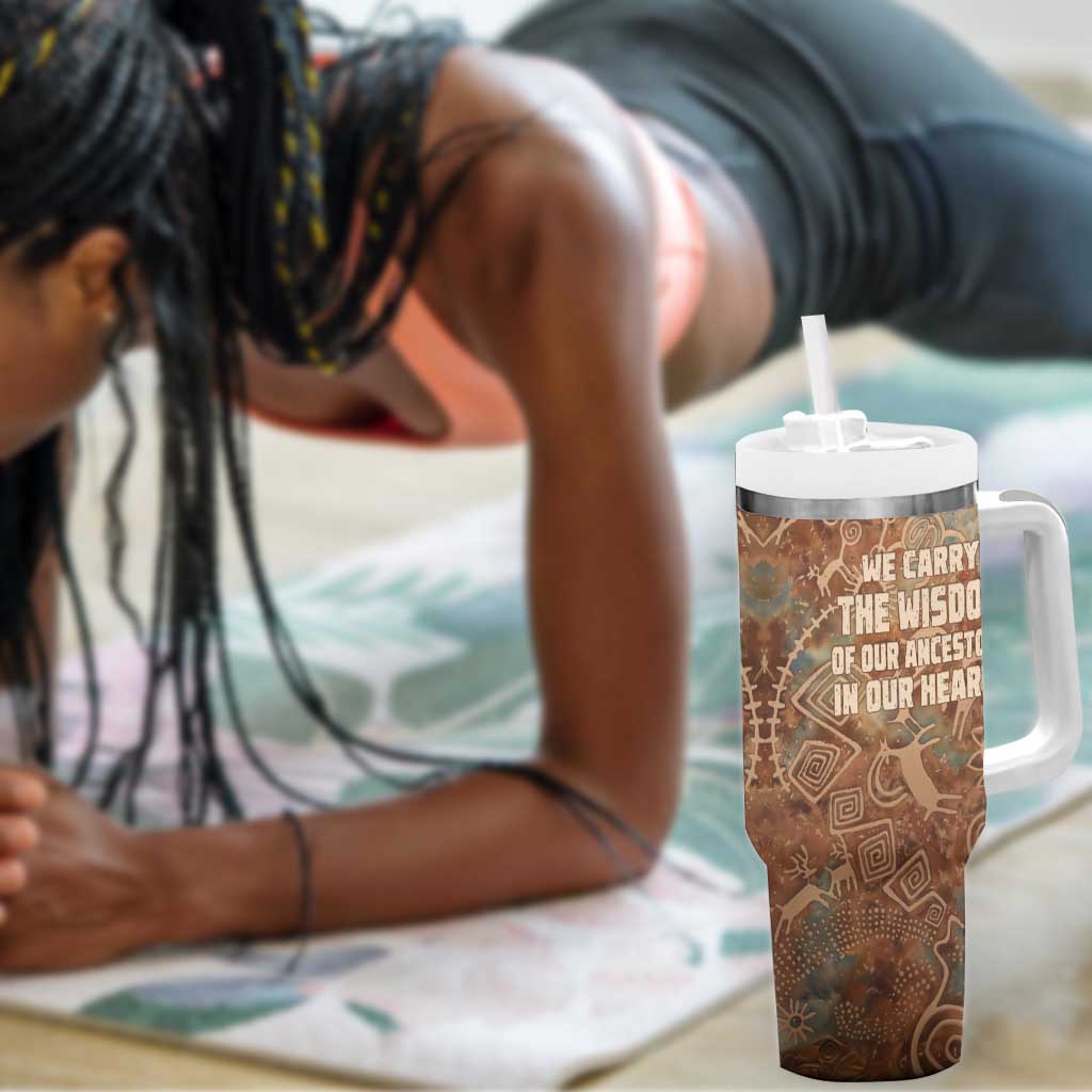 We Carry The Wisdom Tumbler With Handle Indigenous Spirit Quote Art - African Pride