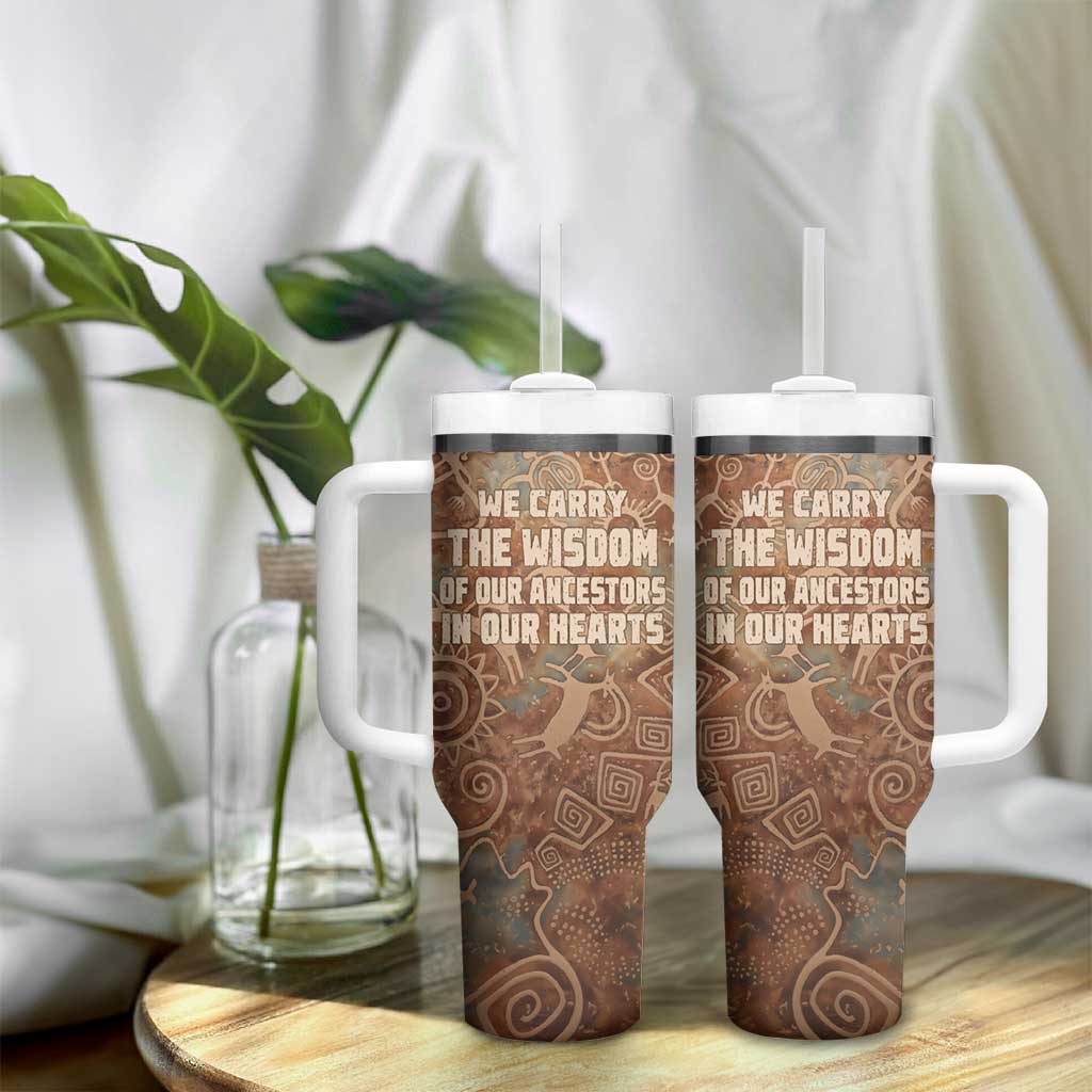 We Carry The Wisdom Tumbler With Handle Indigenous Spirit Quote Art - African Pride