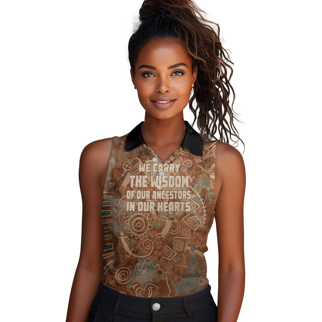 We Carry The Wisdom Women Sleeveless Polo Shirt Indigenous Spirit Quote Art - African Pride
