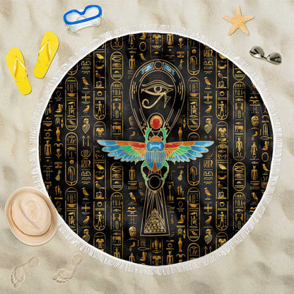 Ankh Horus Scarab Egyptian Beach Blanket Ancient Egypt - African Spiritual Legacy - African Pride