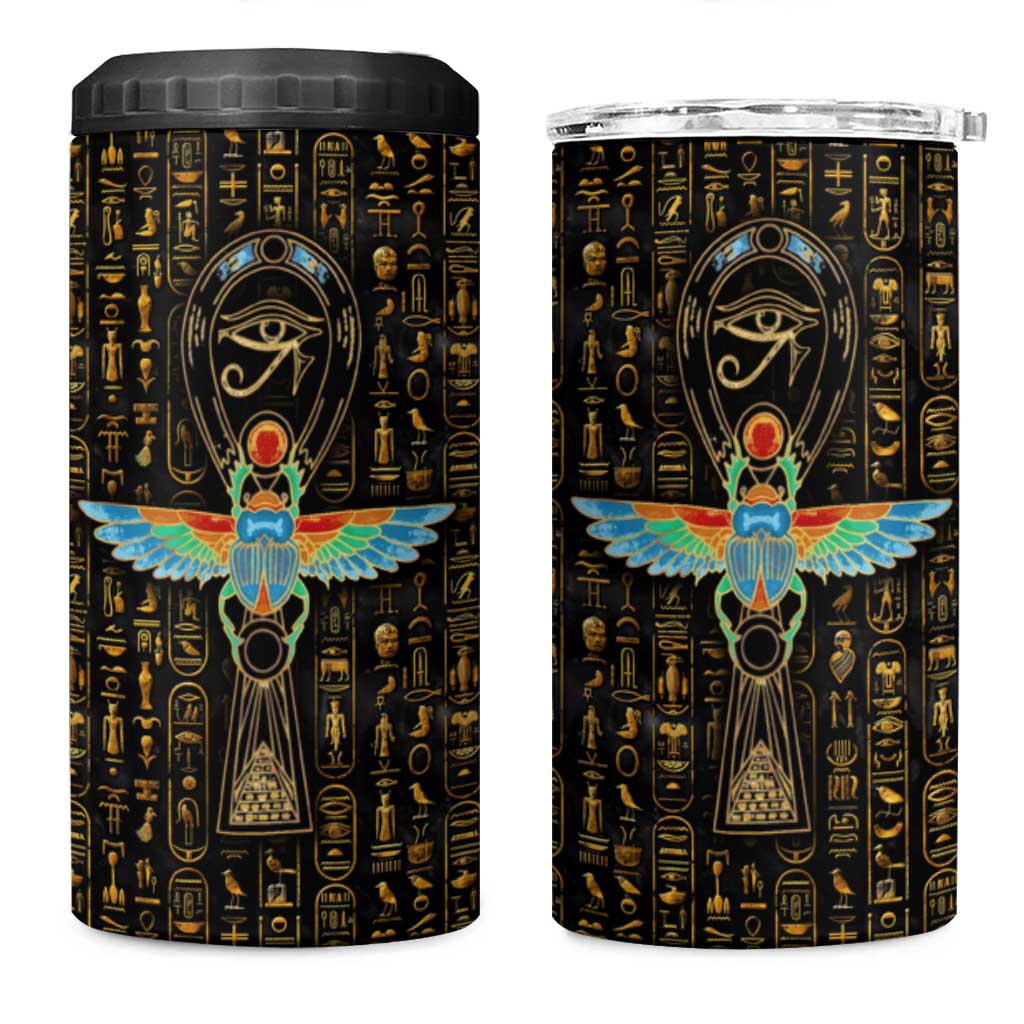 Ankh Horus Scarab Egyptian 4 in 1 Can Cooler Tumbler Ancient Egypt - African Spiritual Legacy - African Pride
