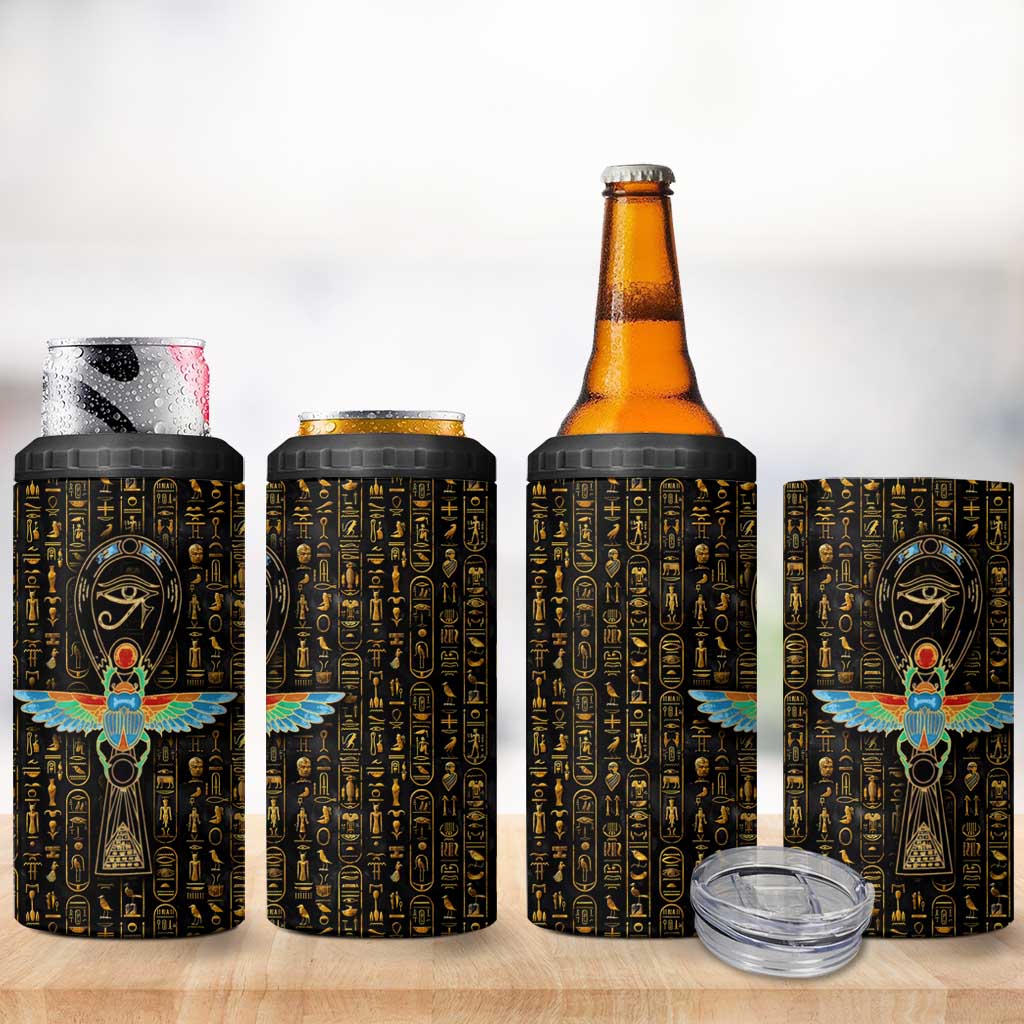 Ankh Horus Scarab Egyptian 4 in 1 Can Cooler Tumbler Ancient Egypt - African Spiritual Legacy - African Pride