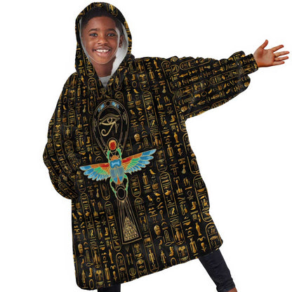 Ankh Horus Scarab Egyptian Kid Wearable Blanket Hoodie Ancient Egypt - African Spiritual Legacy - African Pride