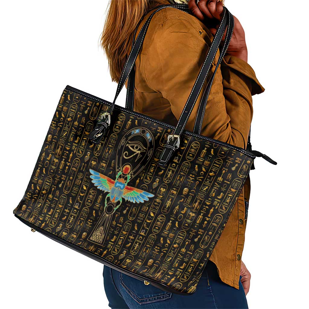 Ankh Horus Scarab Egyptian Leather Tote Bag Ancient Egypt - African Spiritual Legacy - African Pride