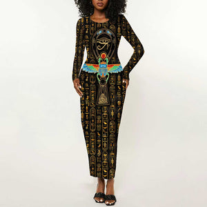 Ankh Horus Scarab Egyptian Long Sleeve Bodycon Dress Ancient Egypt - African Spiritual Legacy - African Pride