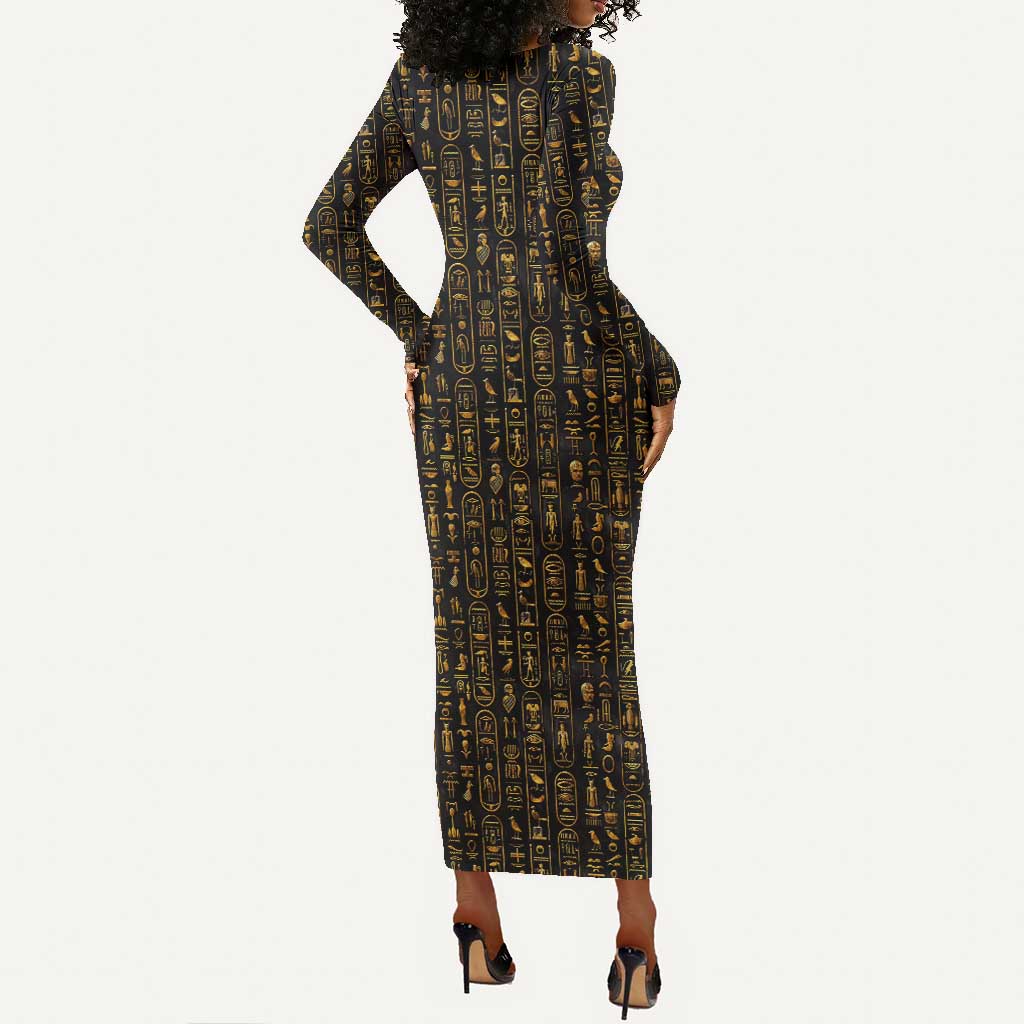 Ankh Horus Scarab Egyptian Long Sleeve Bodycon Dress Ancient Egypt - African Spiritual Legacy - African Pride