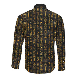 Ankh Horus Scarab Egyptian Long Sleeve Button Shirt Ancient Egypt - African Spiritual Legacy - African Pride