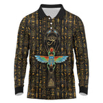 Ankh Horus Scarab Egyptian Long Sleeve Polo Shirt Ancient Egypt - African Spiritual Legacy - African Pride