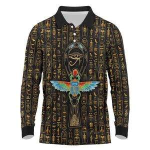 Ankh Horus Scarab Egyptian Long Sleeve Polo Shirt Ancient Egypt - African Spiritual Legacy - African Pride