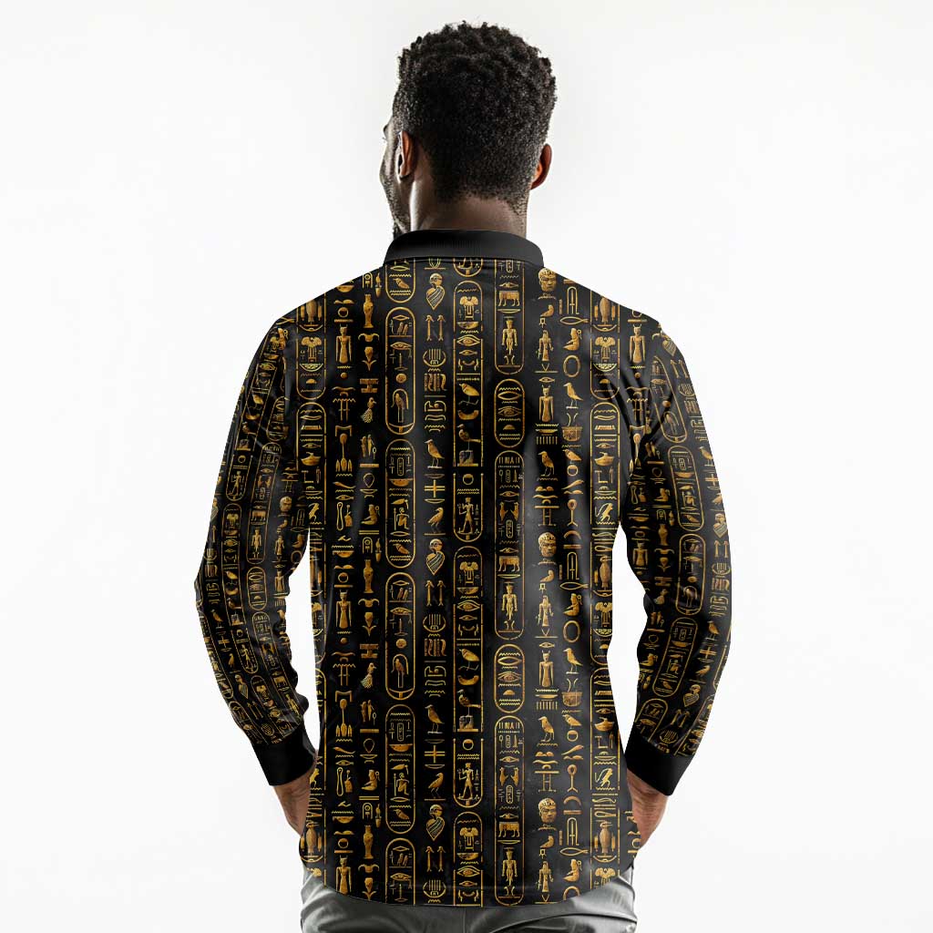 Ankh Horus Scarab Egyptian Long Sleeve Polo Shirt Ancient Egypt - African Spiritual Legacy - African Pride