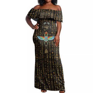 Ankh Horus Scarab Egyptian Off Shoulder Maxi Dress Ancient Egypt - African Spiritual Legacy - African Pride