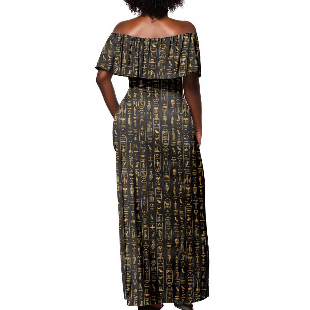 Ankh Horus Scarab Egyptian Off Shoulder Maxi Dress Ancient Egypt - African Spiritual Legacy - African Pride