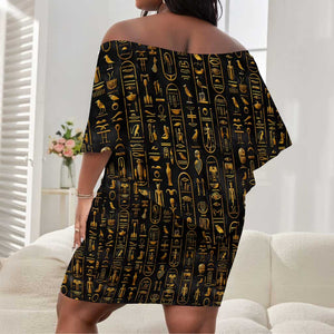 Ankh Horus Scarab Egyptian Off Shoulder Short Dress Ancient Egypt - African Spiritual Legacy - African Pride