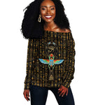 Ankh Horus Scarab Egyptian Off Shoulder Sweater Ancient Egypt - African Spiritual Legacy - African Pride