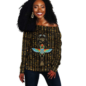 Ankh Horus Scarab Egyptian Off Shoulder Sweater Ancient Egypt - African Spiritual Legacy - African Pride