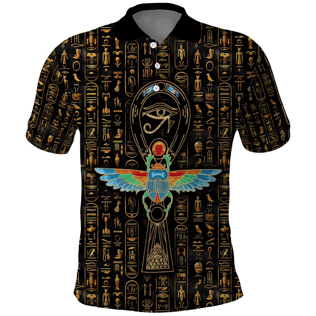 Ankh Horus Scarab Egyptian Polo Shirt Ancient Egypt - African Spiritual Legacy - African Pride