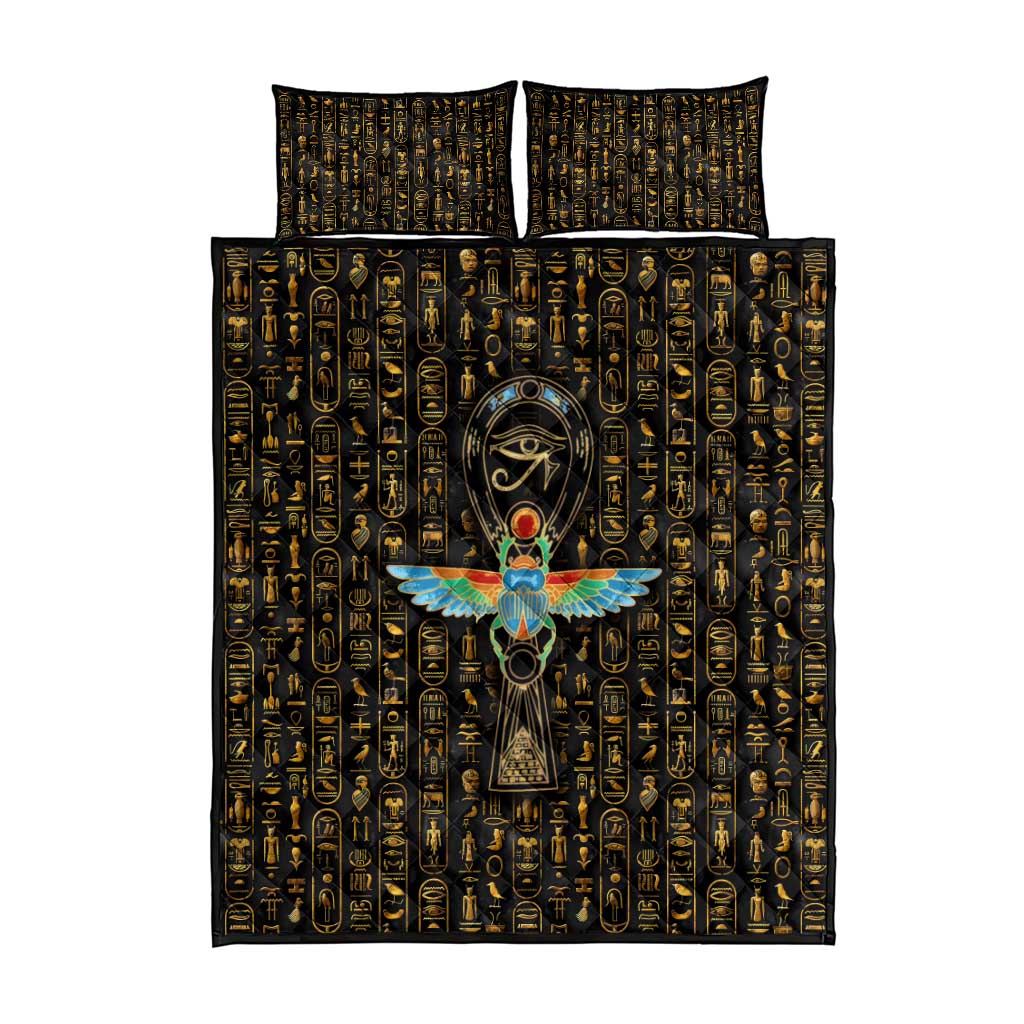 Ankh Horus Scarab Egyptian Quilt Bed Set Ancient Egypt - African Spiritual Legacy - African Pride