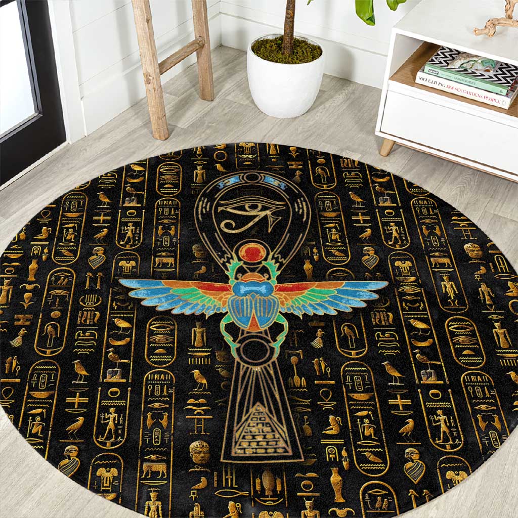 Ankh Horus Scarab Egyptian Round Carpet Ancient Egypt - African Spiritual Legacy - African Pride