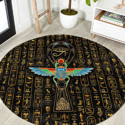 Ankh Horus Scarab Egyptian Round Carpet Ancient Egypt - African Spiritual Legacy - African Pride