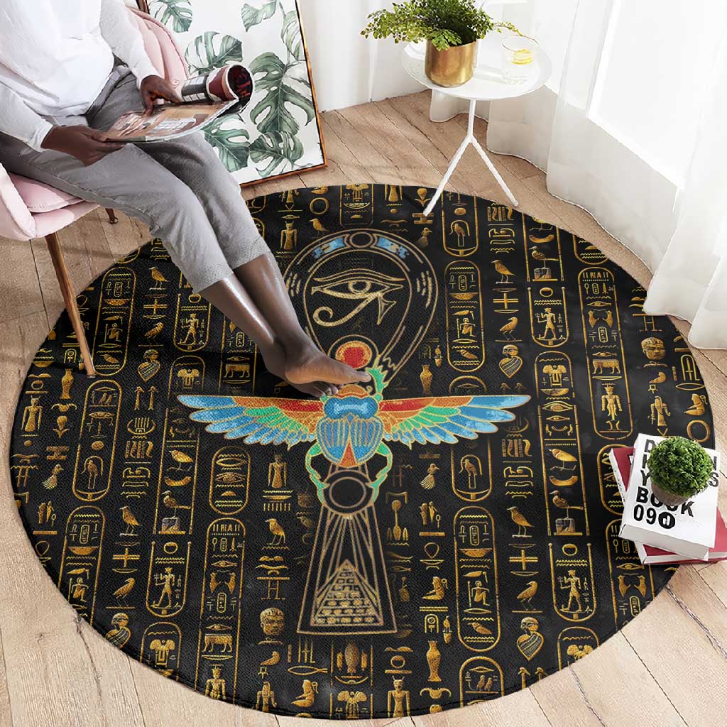Ankh Horus Scarab Egyptian Round Carpet Ancient Egypt - African Spiritual Legacy - African Pride