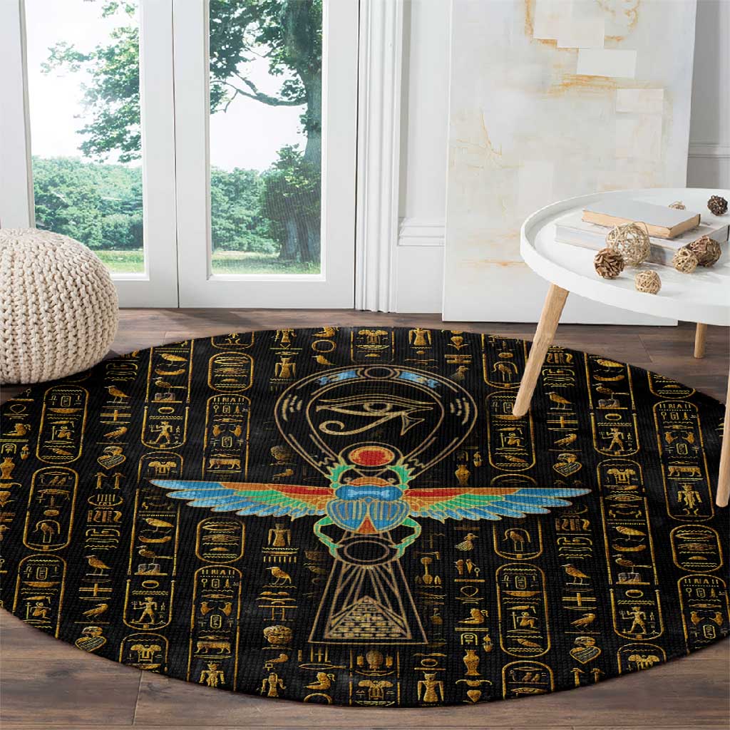 Ankh Horus Scarab Egyptian Round Carpet Ancient Egypt - African Spiritual Legacy - African Pride
