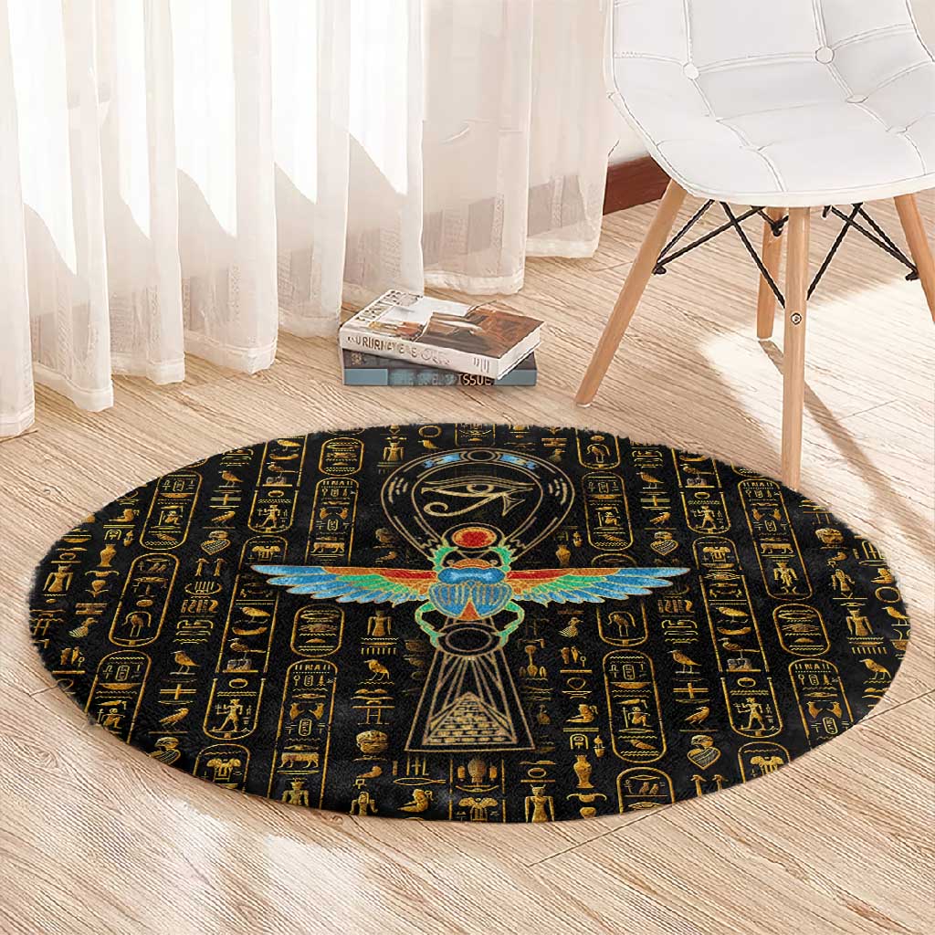 Ankh Horus Scarab Egyptian Round Carpet Ancient Egypt - African Spiritual Legacy - African Pride