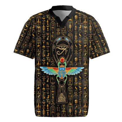 Ankh Horus Scarab Egyptian Rugby Jersey Ancient Egypt - African Spiritual Legacy - African Pride