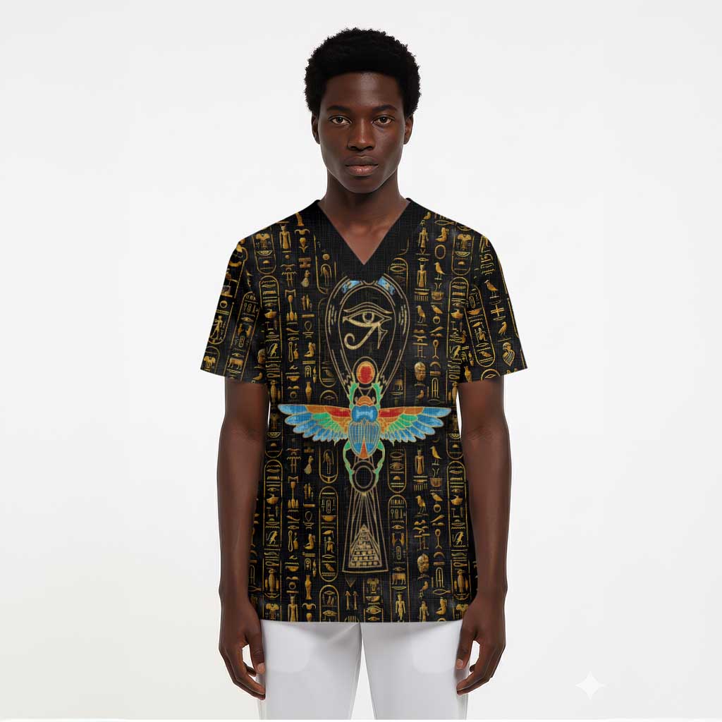 Ankh Horus Scarab Egyptian Scrub Top Ancient Egypt - African Spiritual Legacy - African Pride